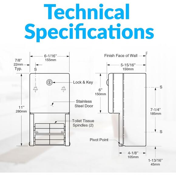 Bobrick Surface-Mounted Multi-Roll Toilet Paper Tissue Dispenser, Satin-Finish - Picture 6 of 7